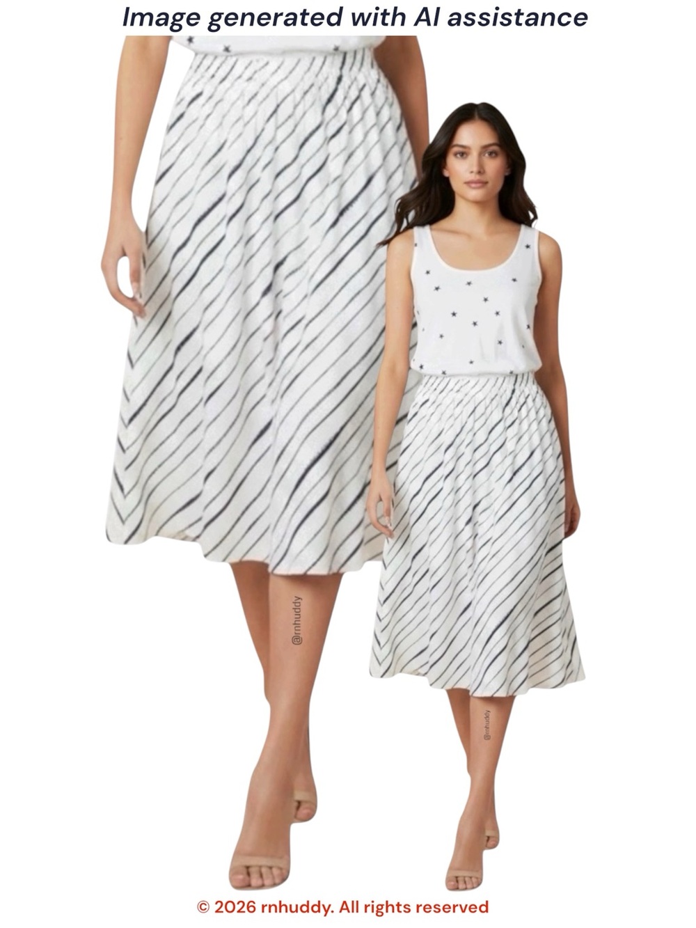 Banana Republic L navy white satin midi cool combo skirt